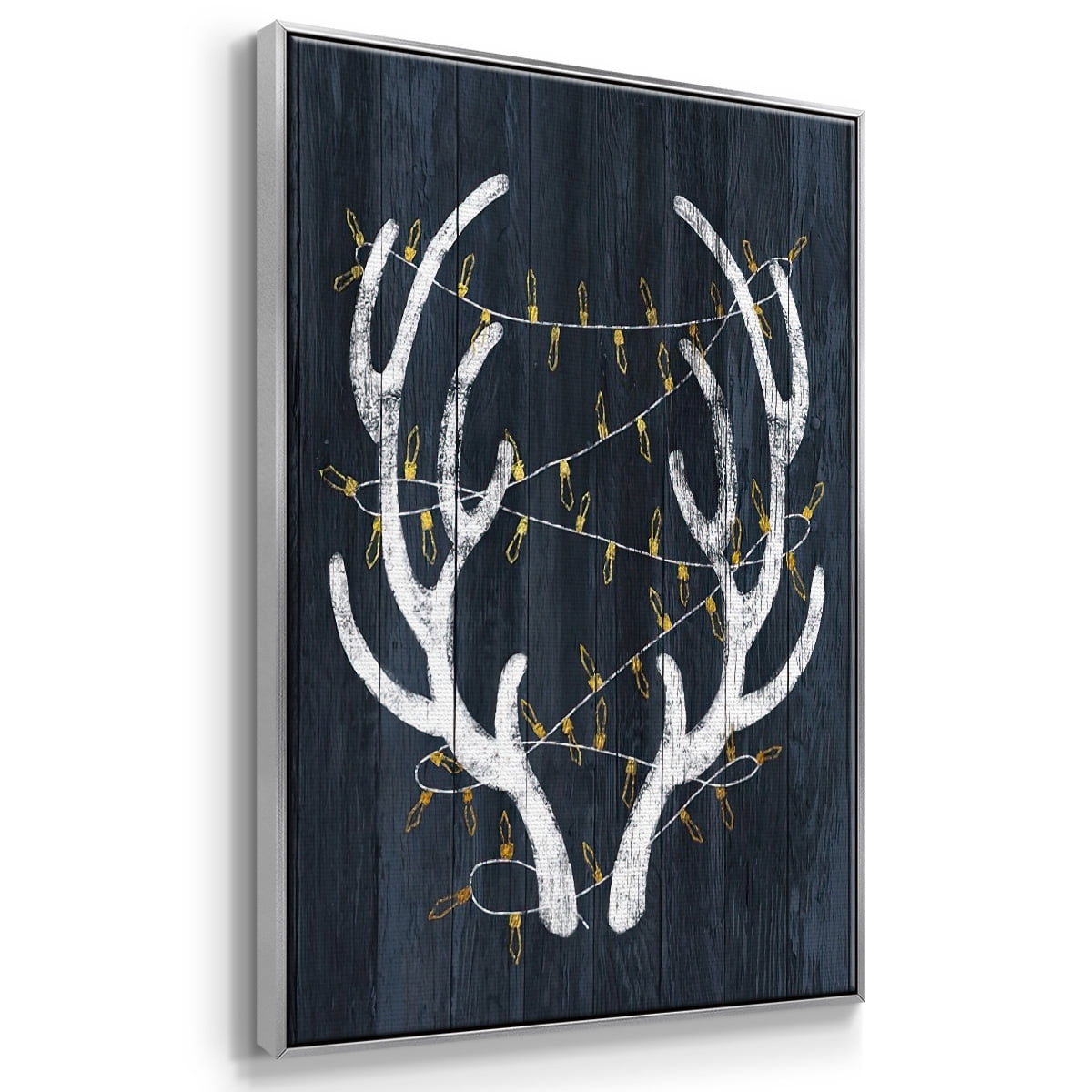 Antlers & Lights - Framed Gallery Wrapped Holiday Canvas - 17 x 25 - Silver Frame