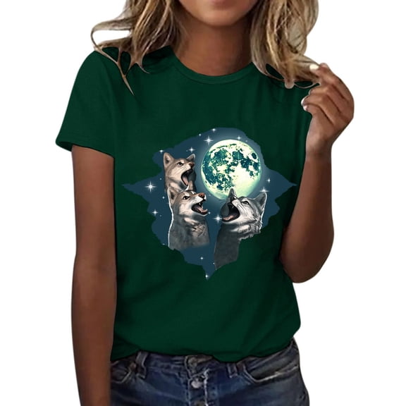 NJGRAE Linen Tops for Women Women T Shirt Wolf Shirts for Men Women Print Wolves Animal Unisex Short Sleeve Tee Plus Size V Neck T-Shirts M
