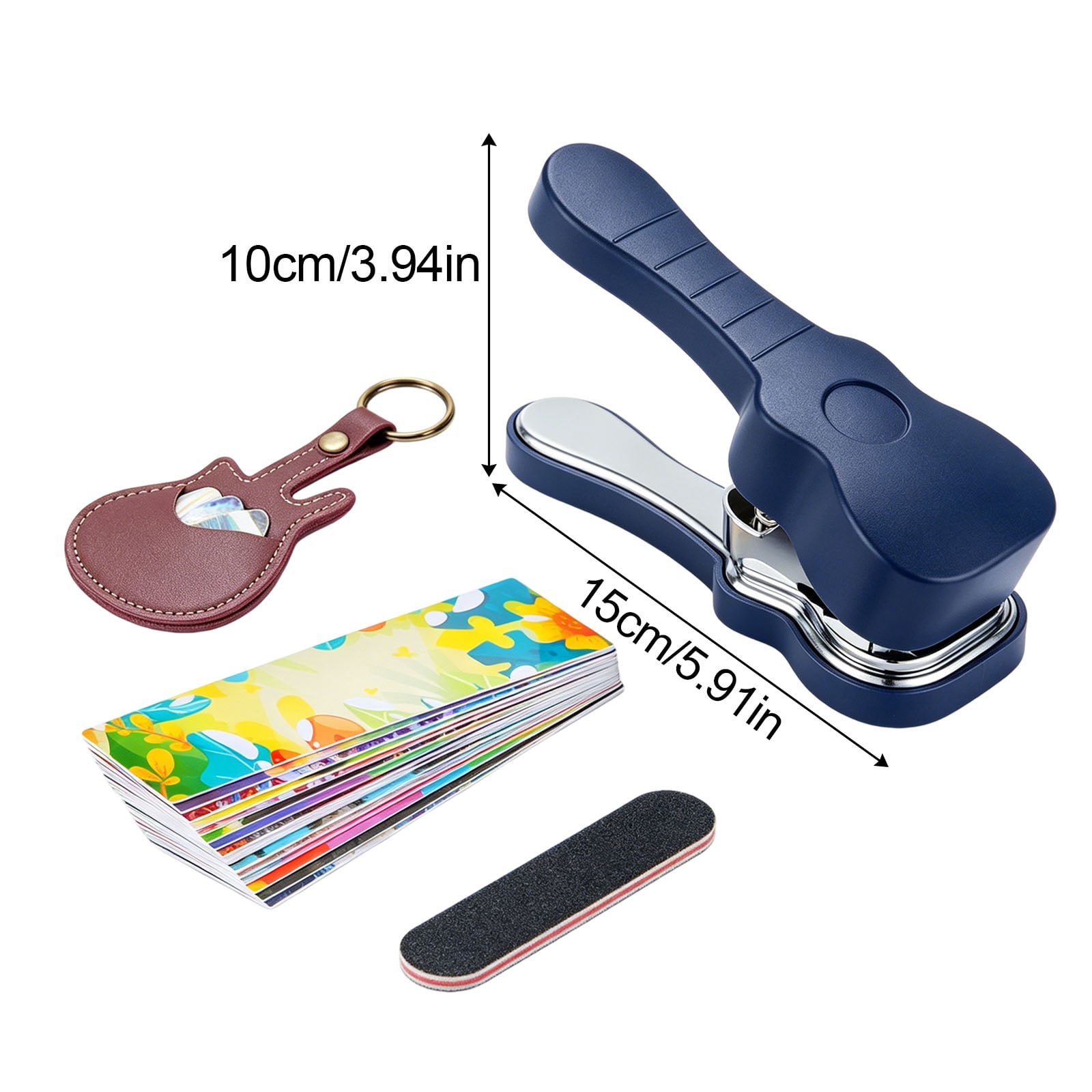 Personalized Guitar Pick Punch Kit, DIY Craft Maker Tool with Leather Pick Case & Smoothing File, Make Custom Picks from Plastic Cards