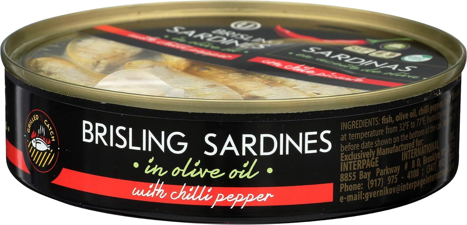 Grilled Catch Brisling Sardines in Olive Oil With Chili Pepper, 5.6-Ounce Cans (Pack of 10)