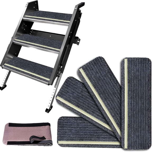 XIBUFE Rv Step Covers 4 Packs,Rv Stair Covers for Mobile Home and Camper,Camper Step Covers,Non Slip Rv Step Rug Carpet Outside,Waterproof,Glow in the Dark,24 X 7.5 Inches