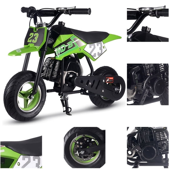Mini Kid Dirt Bike,49 CC 2-Stroke Gas Bike for Off-Rode Tire,Max Load 160Lbs,Up to 20Mph,EPA Approved,Green