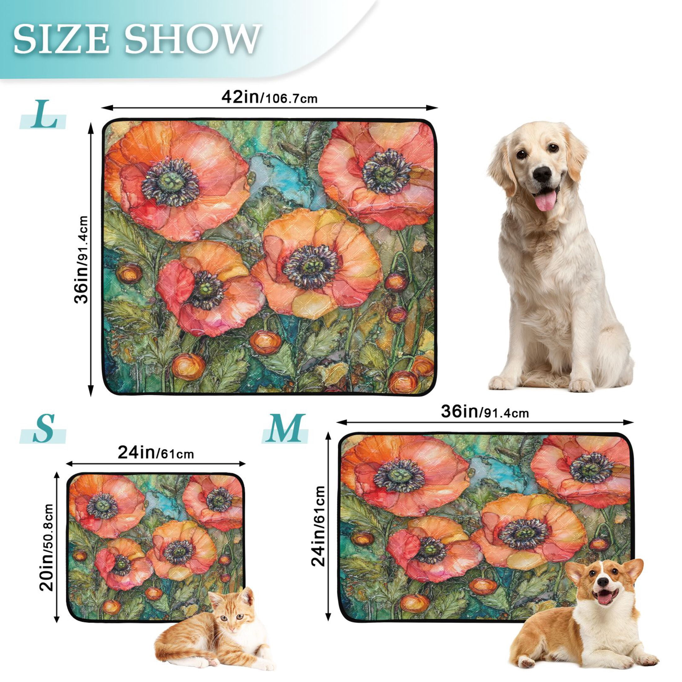 Qxltty Red Poppies Cat litter Pads Pet Set of 3 Diaper Mats Center Anti-leakage Layer Absorbent Soft and Comfortable