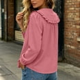 thumbnail image 5 of IUYRTFE Women's Ruffle Peter Pan Collar Blouse Long Sleeve Half Button Front Casual Loose Fit Top, 5 of 5