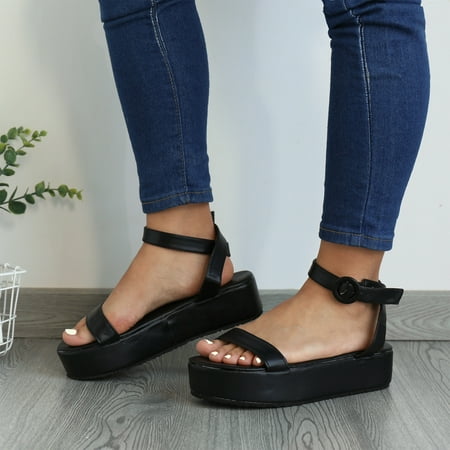

〖Yilirongyumm〗 Black 38 Sandals Women Ladies Fashion Summer Snakeskin Open Toe Buckle Wedge Platform Sandals