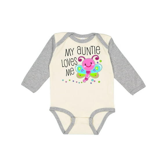 Inktastic My Auntie Loves Me- cute dragonfly Boys or Girls Long Sleeve Baby Bodysuit