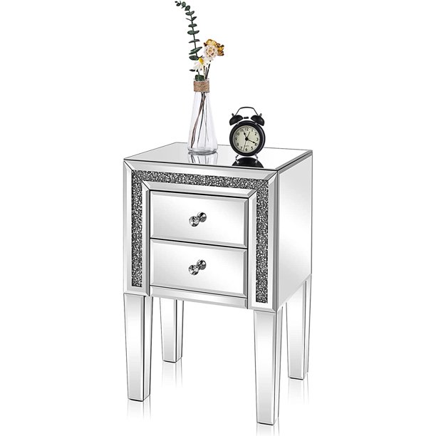 VINGLI Mirrored Bedside Tables with Drawer Small Nightstand Modern Sofa