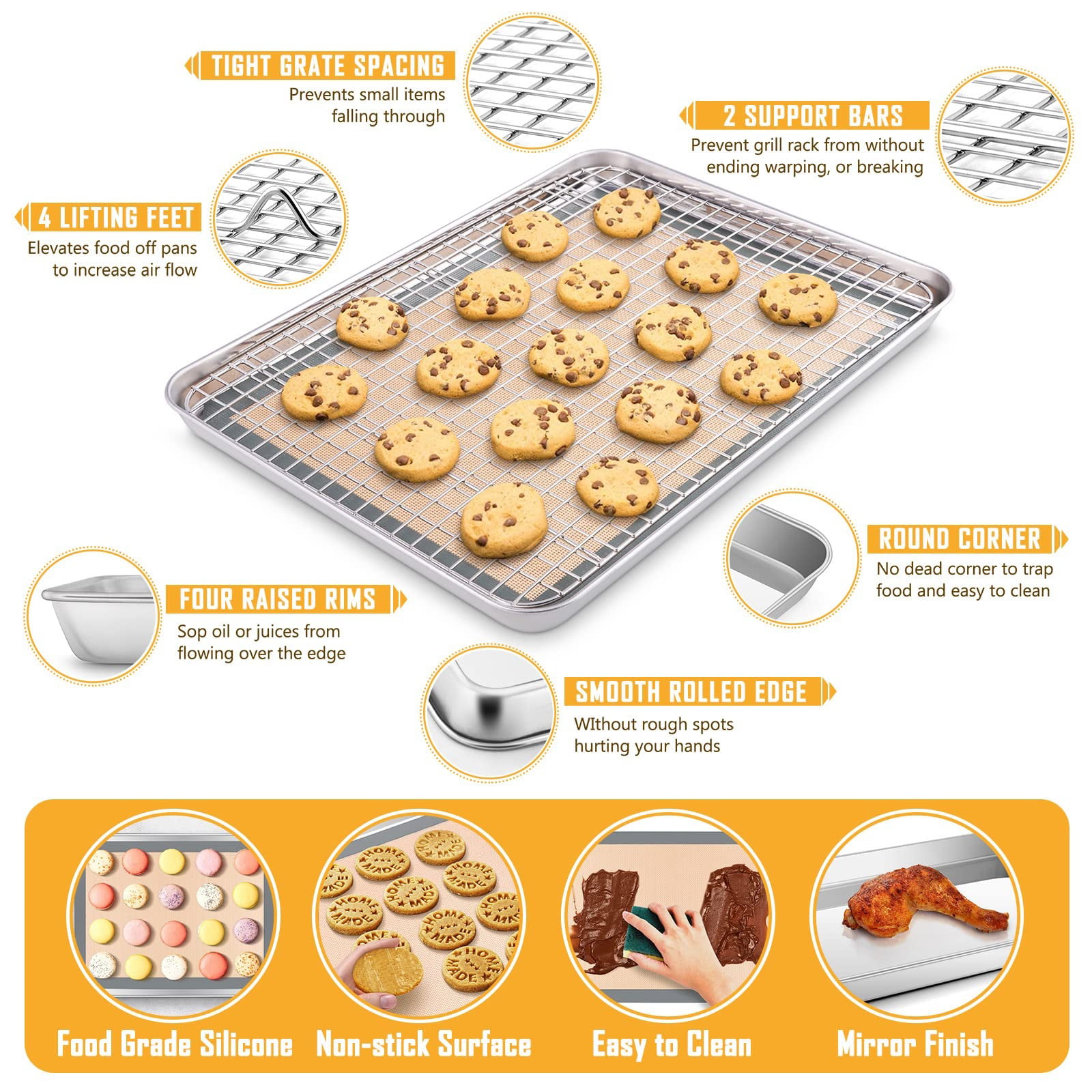 Fridja Bake Set, Cookie Pan with Metal Cooling Grid Set, Stainless Steel Baking Sheet with Cooling Grid, 9 inch x 12 inch, Size: 9 x 12