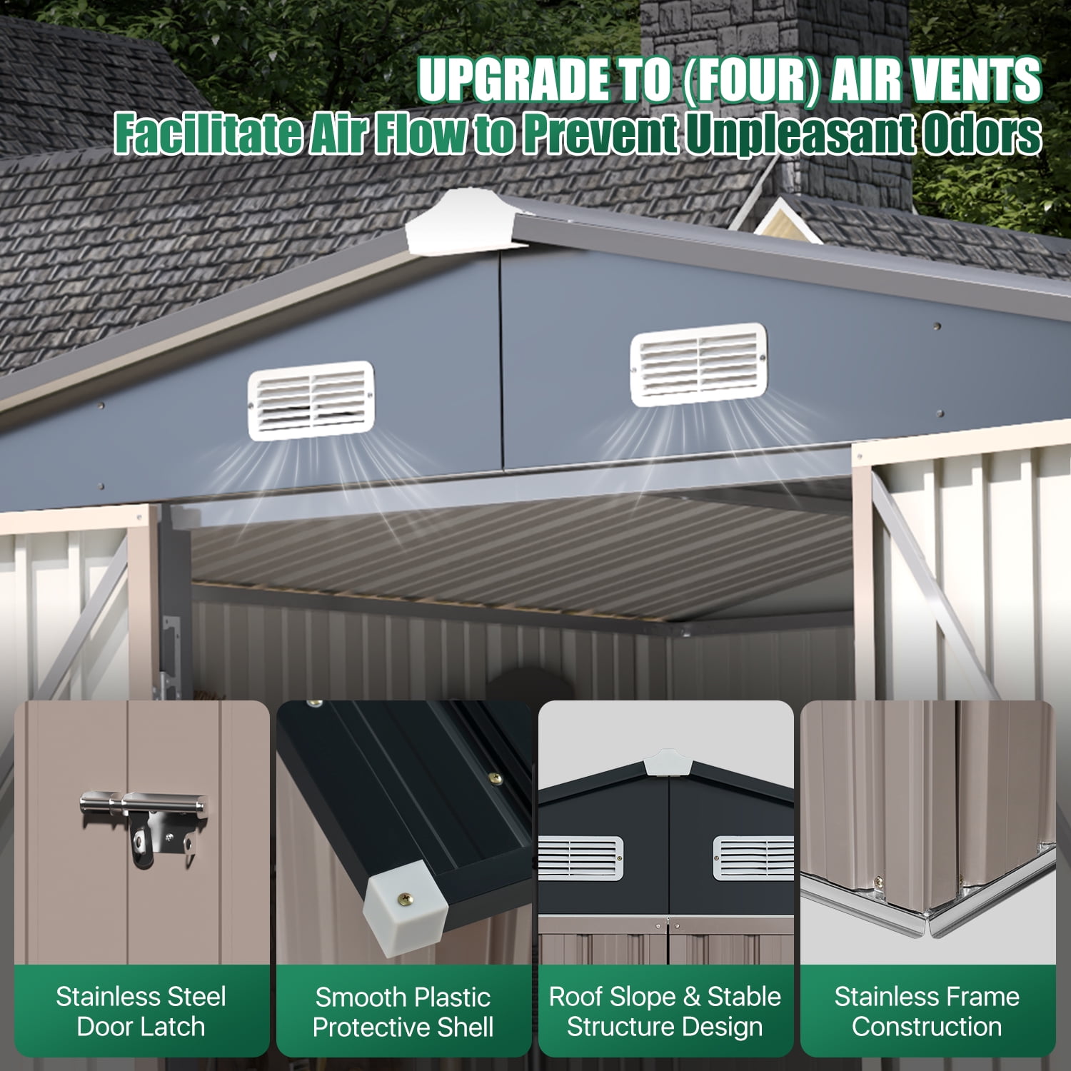Clouddwell 10x8 ft. Outdoor Storage Shed with Base, Brown Metal Garden Shed with Double Lockable Doors for Backyard, Patio