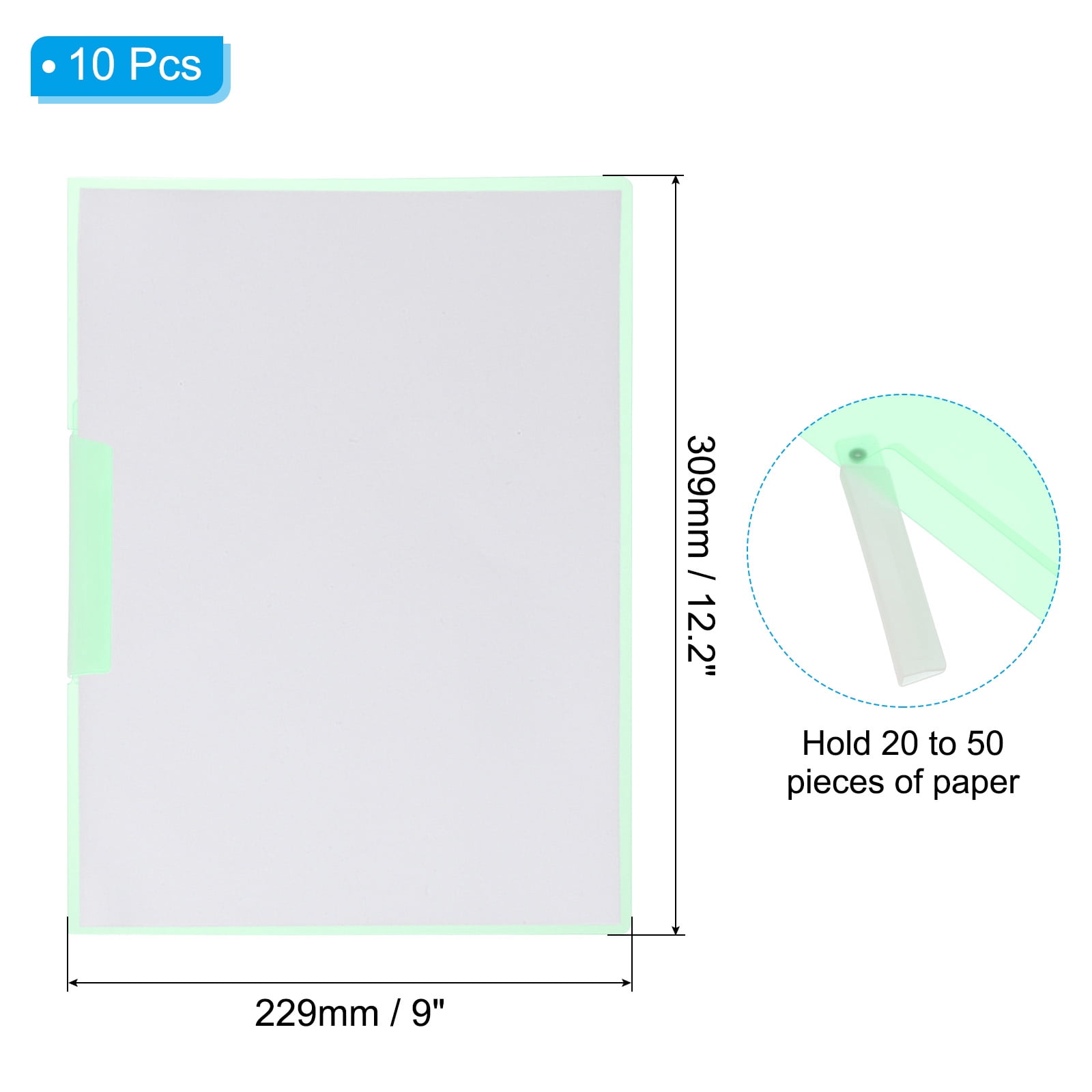 Uxcell Plastic Folders with Mid-Side Swing Clip, 5 Pcs Report Folder for A4 Paper, Green