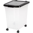 thumbnail image 2 of IRIS USA 50 Lbs / 65 Qt WeatherPro Airtight Pet Food Storage Container with Removable Casters, for Dog Cat Bird Pet Food Storage Bin, Keep Fresh, Translucent Body, Easy Mobility, Clear/Black, 2 of 9
