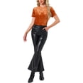 thumbnail image 2 of Camiseta de terciopelo de mujer Inspire Chic para fiesta, cuello redondo, manga corta, casual, talla L, color naranja café, 2 of 6