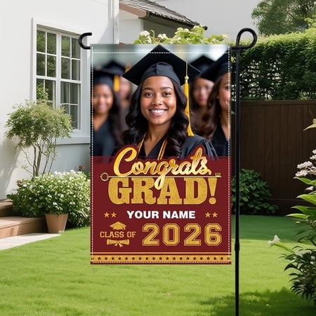 Graduation Garden Flag Class of 2026 Maroon Theme, Personalized Name Yard Flag Outdoor Decor