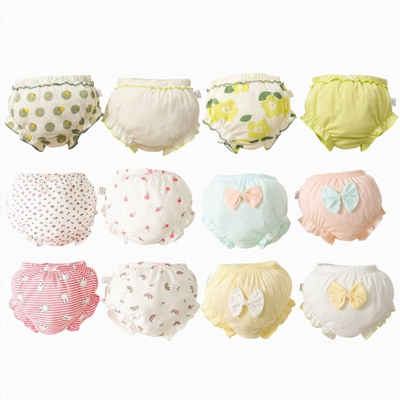 Splozh Bloomers for Toddler Girls 4 Piece Cute Cotton Ruffle Diaper Cover, Soft Breathable Seamless Potty Training Under Dress Shorts Blue,3-5 Years
