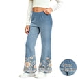 thumbnail image 2 of ATOGUTA Girl's Flare Pants Kids Flower Lace Print School Uniform Flare Stretch High Waist Pants for Teen Blue, 2 of 9