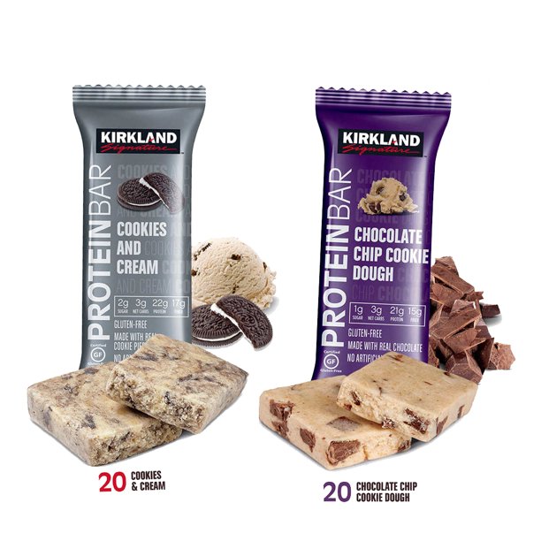 Kirkland Signature Protein Bars, Cookies and Cream (20) and Chocolate Chip Cookie Dough (20