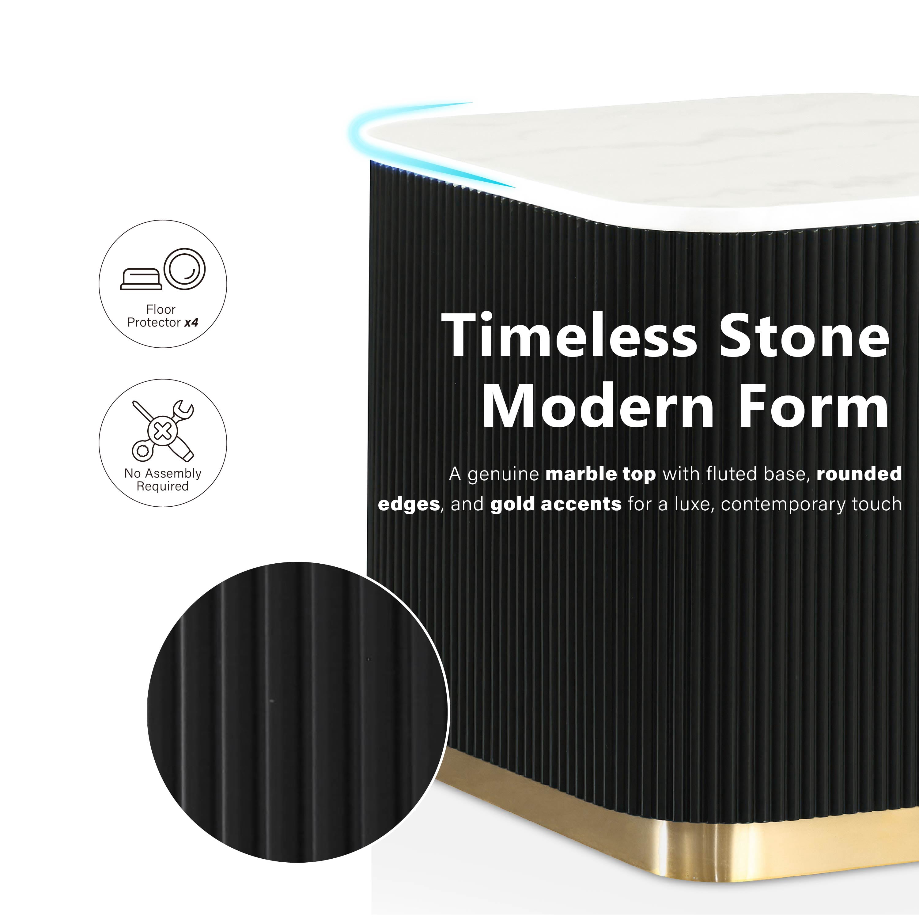 Furniture of America Jaine Modern Marble Top Square End Table, Black and White