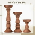 thumbnail image 5 of 3 Pcs of Wood Candle Holders, Handcrafted Wooden Pillar Candle Stands for Home Decor, Farmhouse Style Candle Holders, Walnut Color, Great for Weddings, Parties, and Rustic Themed Interiors, 5 of 5