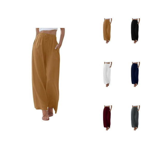 Women Pants Women Wide Leg Pants Women's Casual Pants High Waisted Wide Leg Fashion Drawstring Elastic Trousers Comfy Straight Leg Long Pants with Pockets
