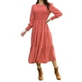 thumbnail image 2 of Mengpipi Womens Casual Long Sleeve Midi Dresses Smocked Flowy Tiered Dress Red, Size 8-10, 2 of 7
