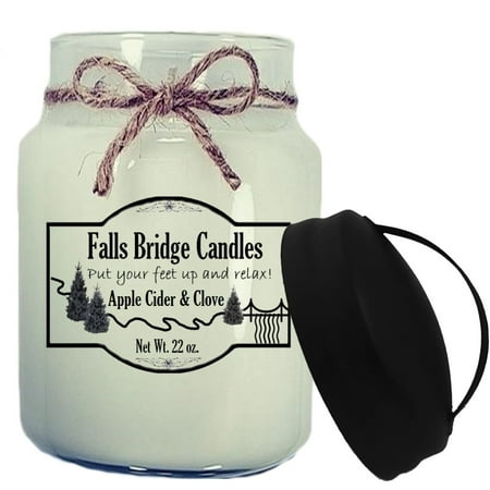 Cider Scented Glass Apple Cider & Clove Scented Jar Candle, Large 22-Ounce Soy Blend, Falls Bridge Candles ()