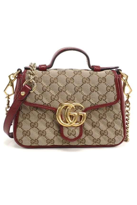 Pre-Owned GUCCI handbag 583571 Mini Top Handle Bag GG Marmont Women's Beige