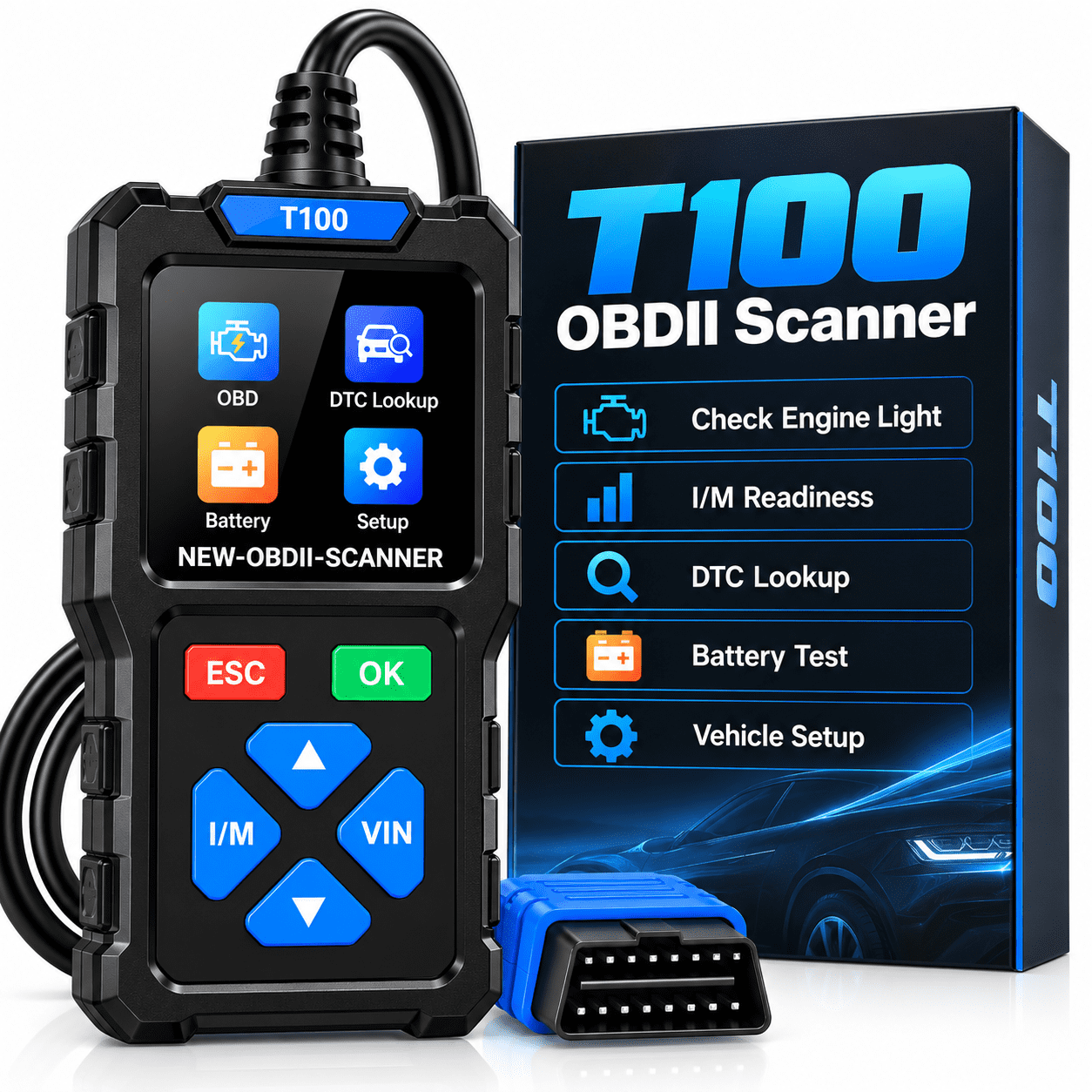 TERUNSOUL T100 OBD2 Scanner Diagnostic Tool, Check Engine Light Code Reader, Read/Clear Codes, I/M Readiness, Live Data and DTC Lookup for 1996+ Cars