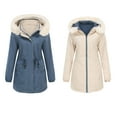thumbnail image 2 of Idoravan Winter Coats for Women Plus Size Women's Reversible Warm Cotton Coat with Removable Hood, Long Sleeve Zipper, Thick Cotton Coat, Hooded Casual Jacket Blue XL, 2 of 8