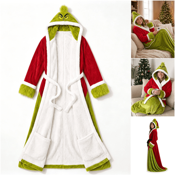 Christmas Wearable Heated Blanket with Foot Pocket, Green Monster Heated Electric Blanket with Sleeves, Hood,Portable Heated Blanket with 8 Heat Settings,cozy loungewear