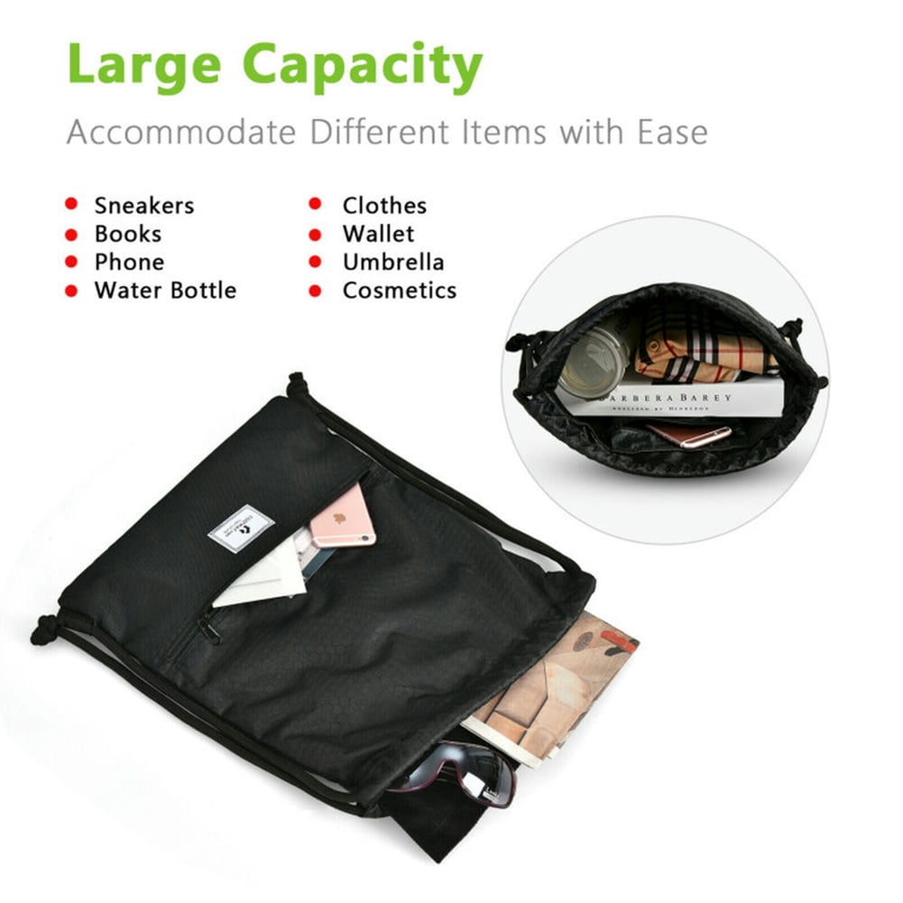 Kadyn Drawstring Backpack,Drawstring Bags,Drawstring Backpack String Bag Foldable Sports Sack with Zipper Pocket-Black