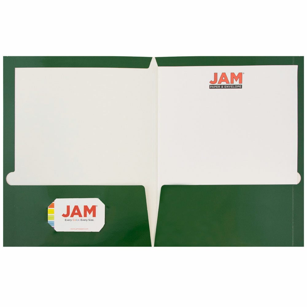 JAM Paper Laminated Two Pocket Glossy Folders, Green, 3/Pack