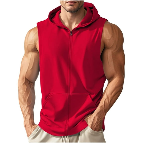 ameIAEA Mens Sleeveless Hoodies Full Zip Up Hooded Sweatshirts Fall Casual Jackets with Pockets