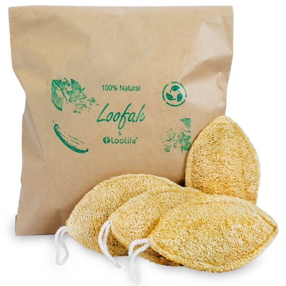 100% Natural Loofah Exfoliating Sponge (4 Pack) - Biodegradable Compostable Loofah Body Scrubber by LooLife