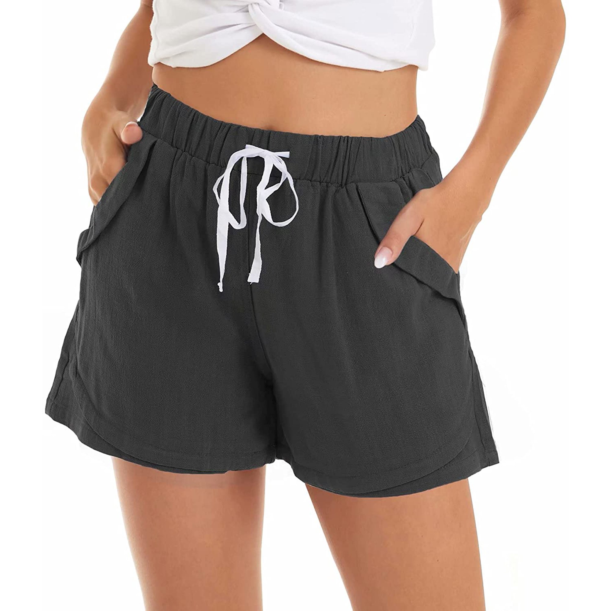 HEIBINWomen's Casual Shorts Beach Comfy Linen Cotton Short Shorts