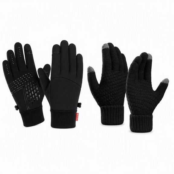 Byseng Touchscreen Winter Gloves for Men Women, 2 Pairs Warm Thermal Gloves with Fleece Lining, Water-Resistant Non-Slip Gloves for Cycling, Driving, Hiking, Running, Black, L