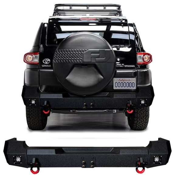 Vijay Compatible with 2007-2008-2009-2010-2011-2012-2013-2014 Toyota FJ Cruiser Rear Bumper Textured Black Steel with D-rings and Light