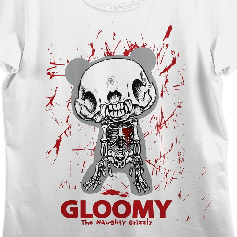 Gloomy Bear Skeleton Bear Crew Neck Short Sleeve Women's White T