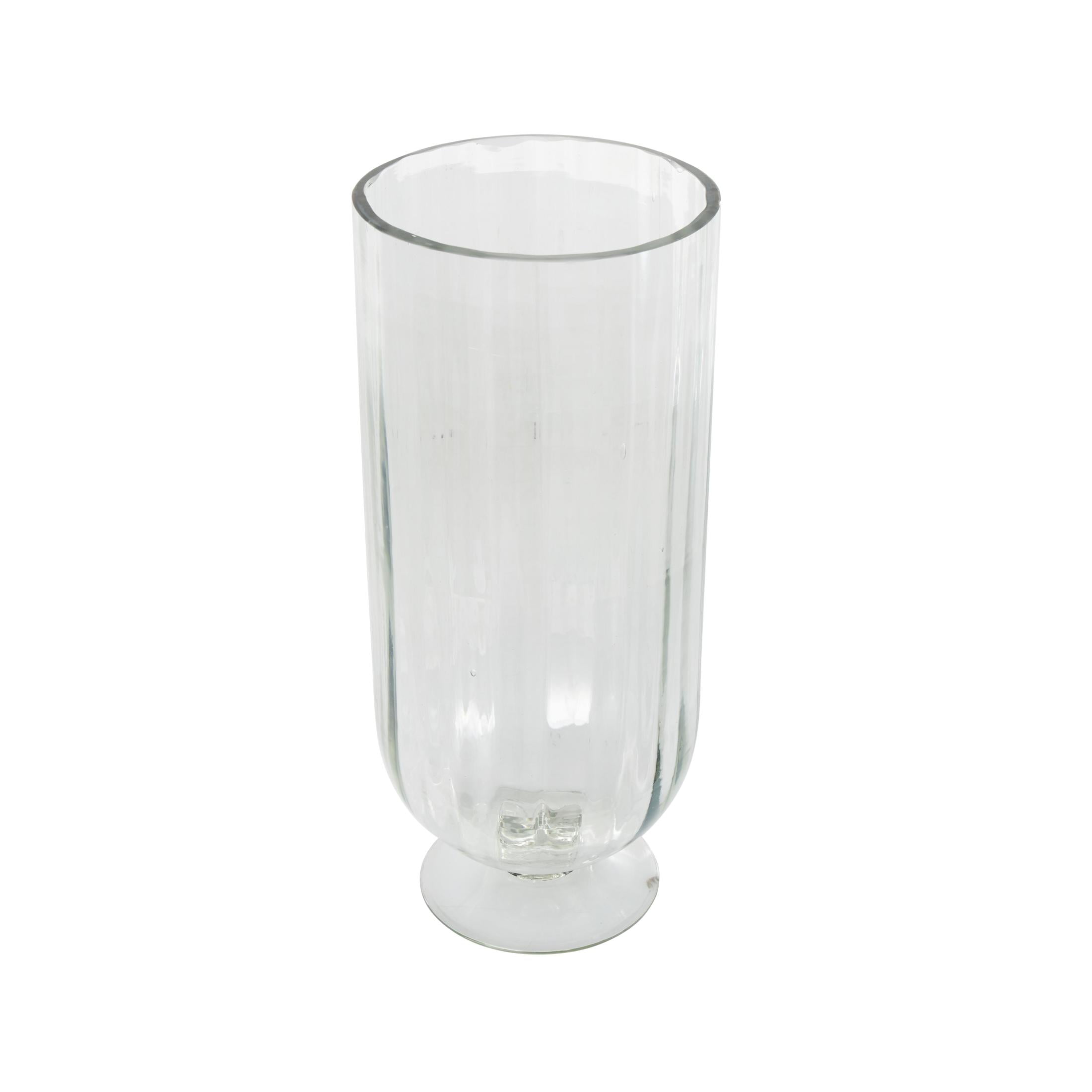 DecMode Glass Ribbed Fluted Candle Holder with Elevated Base