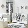 The Peanut Shell 3 Piece Baby Crib Bedding Set - Black and White Tile Print - 100% Cotton Quilt, Crib Skirt and Sheet