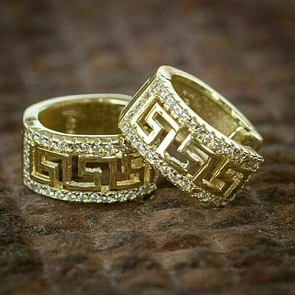 1.50 Ct Round Moissanite Men's Huggie Hoop Earrings 14K Yellow Gold Plated