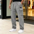 thumbnail image 3 of Dwellite Men's Corduroy Pants Wide Leg Baggy Cargo Sweatpants Loose Fit Casual Trousers with Multi Pocket Gray M, 3 of 5