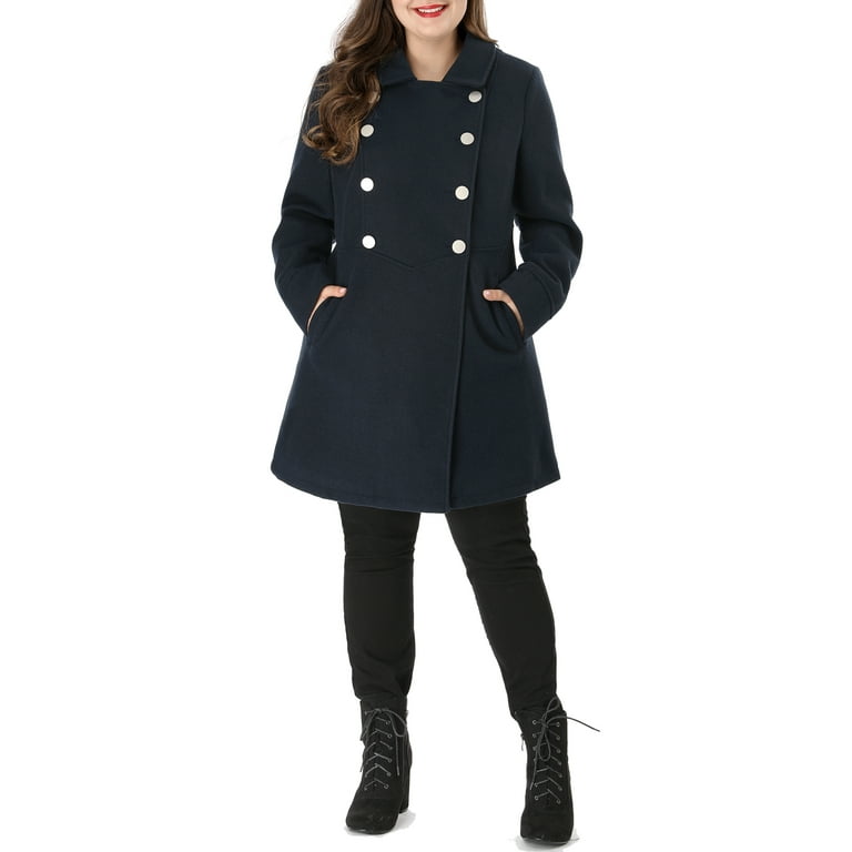 Agnes Orinda Women s Plus Size Winter Fashion Outerwear Double Breasted Warm Coat