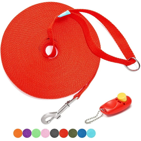 shiyou-15 ft, 20 ft, 30 ft, 50 ft, 100 ft Long Leash for Dog Cat Training, Play, Camping, or Backyard Lead with Free Training Clickers for Small, Medium and Large Dogs or Cats (20 Feet, Red)