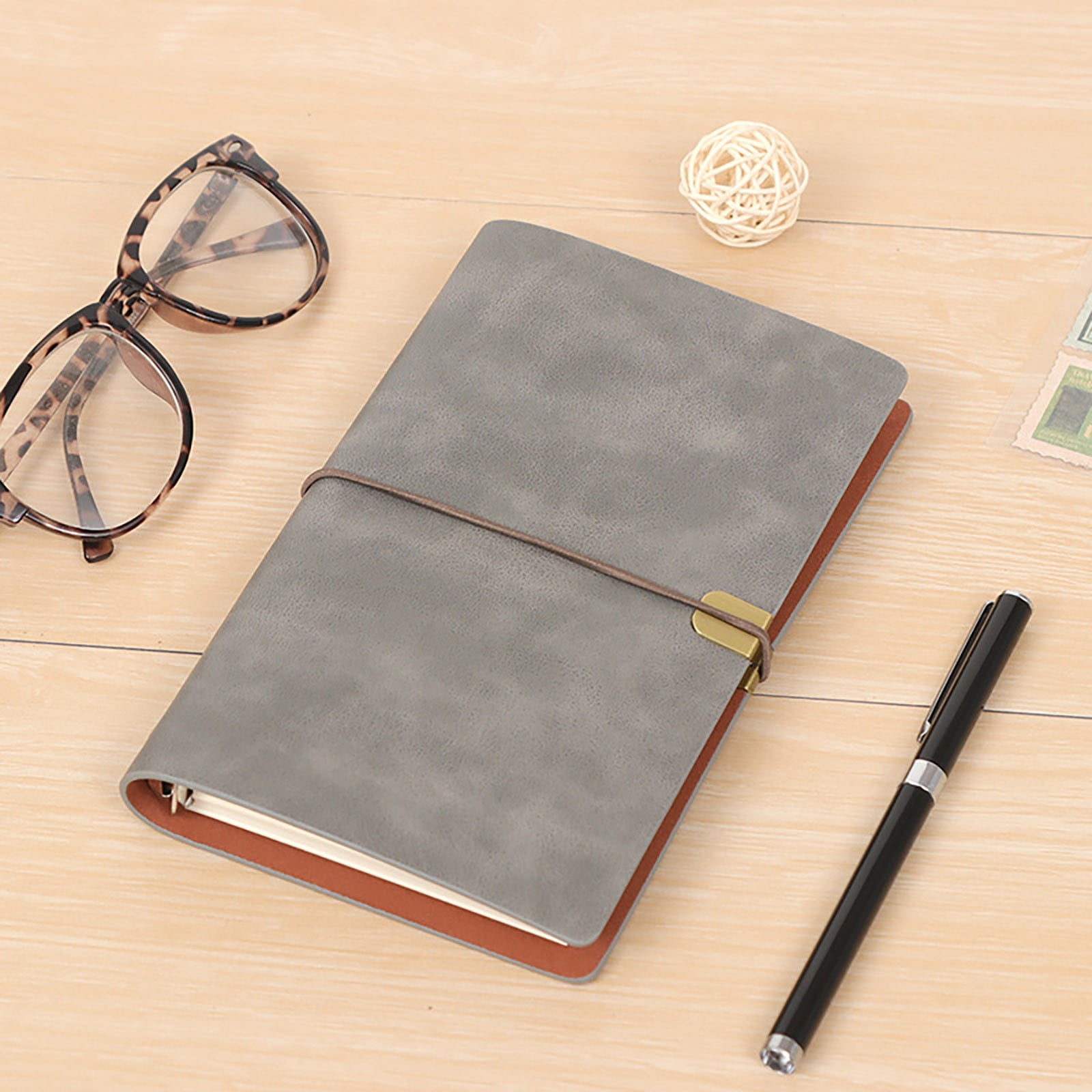 Loose Leaf Notebook Binder with Strap and Thick 100 gsm Paper – A5 Size 5 in x 8.3 in Soft Leather Cover with Metal Ring Binding