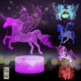 thumbnail image 1 of Unicornio Luz Nocturna 3D Para Habitación De Niñas 5 Patrones Lámpara De Ilusión De Luz Led 7 Colores Que Cambian Toque Y Control Remoto Unicornio Juguetes Regalos De Cumpleaños Para Niña, 1 of 5