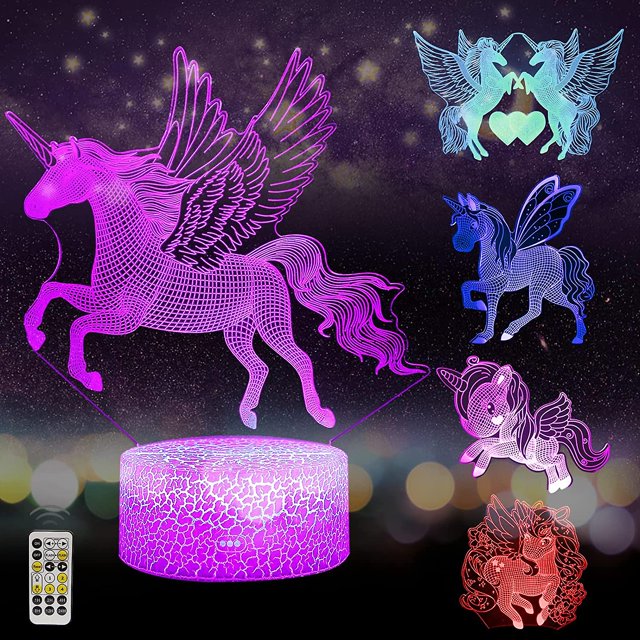 Unicornio Luz Nocturna 3D Para Habitación De Niñas 5 Patrones Lámpara De Ilusión De Luz Led 7 Colores Que Cambian Toque Y Control Remoto Unicornio Juguetes Regalos De Cumpleaños Para Niña