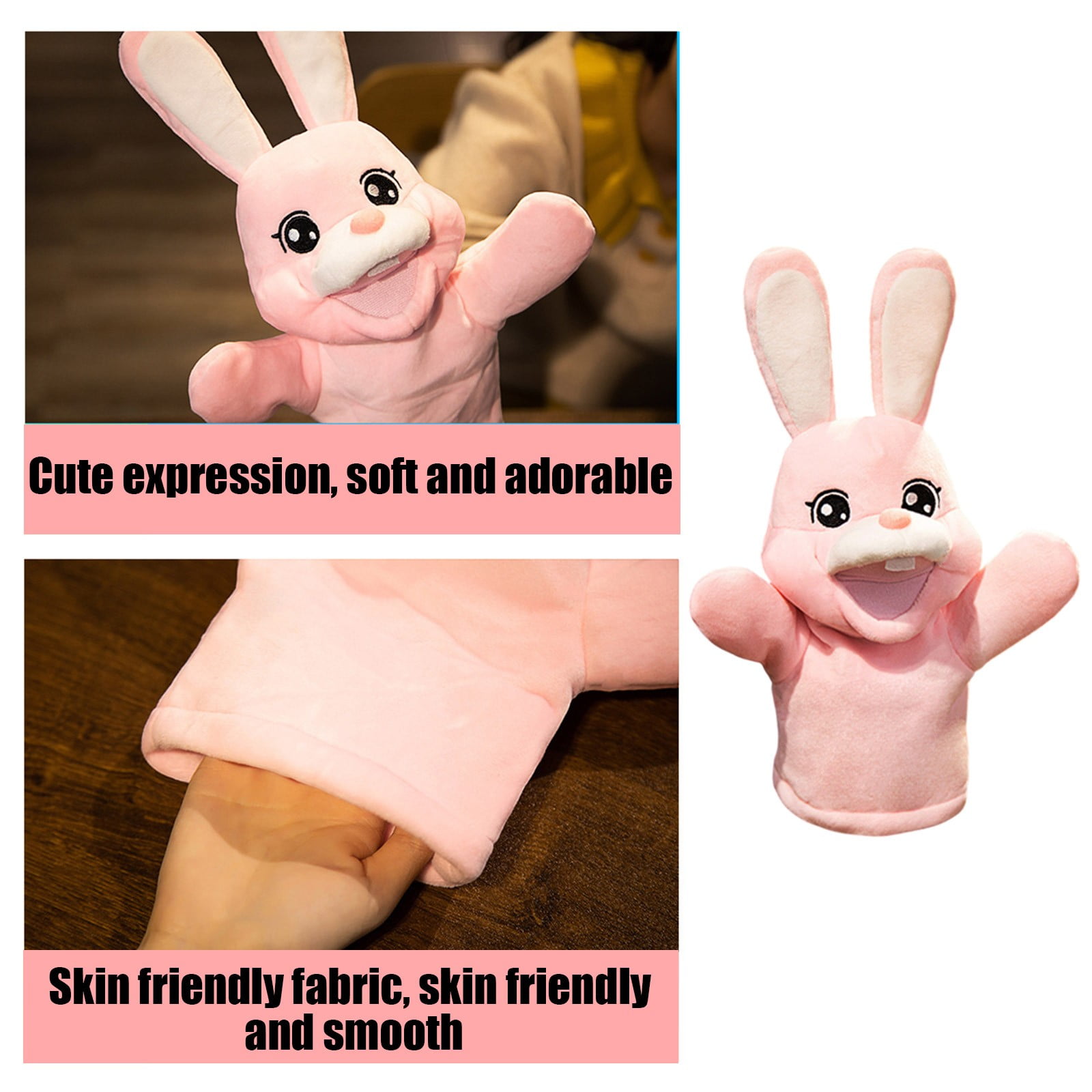 YUNAFFT Bunny Hand Puppets Party Favors, Farm Animals Plush Toys, Bunny Puppet Stuffed Animals, Rabbit Hand Puppet for Class Role Play, Easter Basket Stuffers and Egg Fillers
