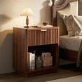 thumbnail image 2 of Nightstand Set of 2, Fluted Wood Nightstand with Charging Station, Bed Side Table Set of 2, Walnut, 2 of 10