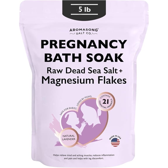 Aromasong Dead Sea Pregnancy Bath Soak with Natural Lavender & Magnesium Flakes, 5 lb | Pregnancy Safe Magnesium Bath Salts