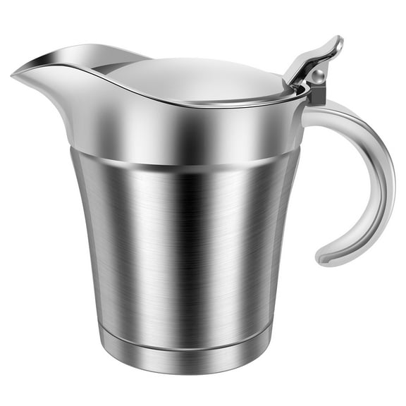 Insulated Gravy Boat 450ml Gravy Jug with Hinged Lid Double Wall Insulated Sauce Pitcher Stainless Steel Sauce Jug Portable Gravy Warmer Pitcher Gravy Boat for Dinner Party Gathering